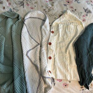 Baby Knit Wrap Sack, Swaddle and Muslin Blanket Set